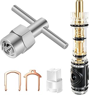 1 Pack Dual Seal Replacement Cartridge With 104421 Cartridge Removal Tool, Compatible with Moen 1225 1225B, One Handle Bathroom Faucet Cartridge, for Single Handle Faucet/Showers, Brass