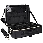 Relavel Makeup Case Large Makeup Bag Professional Train Case 16.5 inches Travel Cosmetic Organizer Brush Holder Waterproof Makeup Artist Storage Box, Large Capacity (Leather Black)
