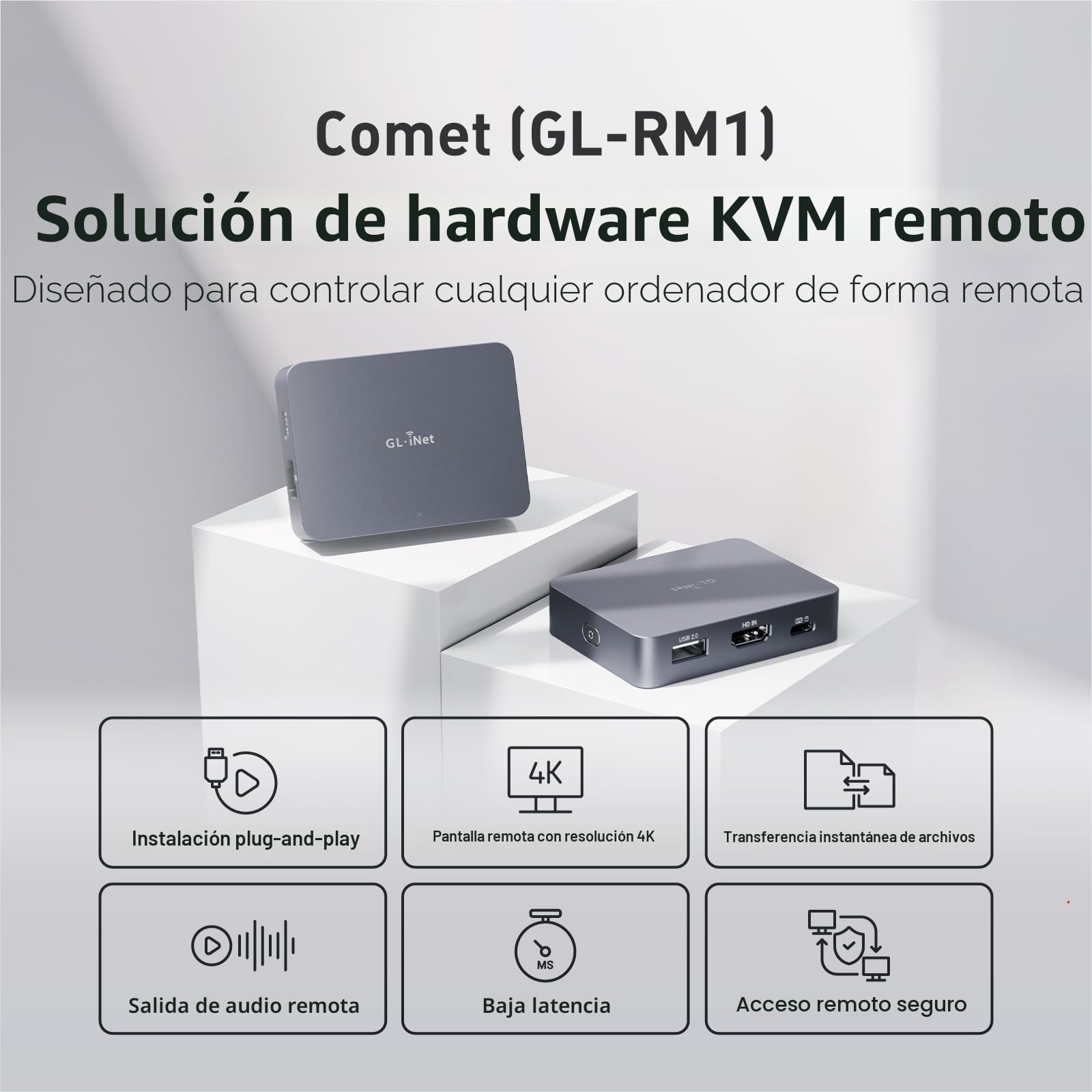 GL.iNet Comet (GL-RM1),Control KVM Remoto de Internet,4K@30Fps,Soporte Tailscale,Control Remoto de Teclado, Video y Ratón para Teletrabajo, Centros de Datos, Gestión de TI y Aplicaciones Industriales