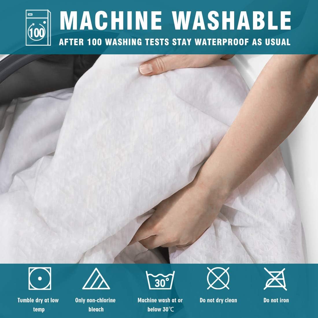 Waterproof Full Double Size Mattress Protector Cooling Bamboo 3D Air Fabric Soft Breathable Noiseless Mattress Cover,18 Inch Deep Pocket Fitted 8''-21''