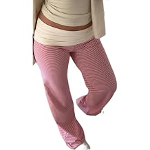 Women Fold Over Yoga Pants Y2k Low Rise Wide Leg Sweatpants Contrast Color Stretchy Loose Gym Lounge Leggings