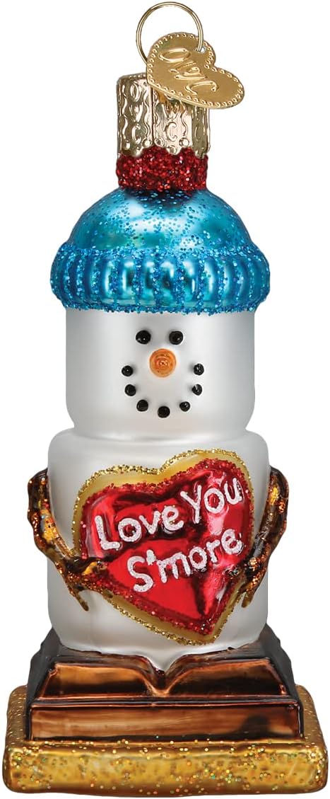 Old World Christmas Love You S'More Snowman Glass Blown Ornament for Christmas Tree, Handcrafted Holiday Decoration, Snowman Collection