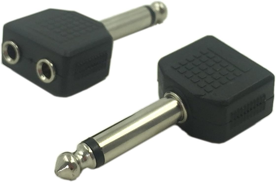 YuChen 6.35mm 1/4 Inch Mono Male to Dual 3.5mm Female Stereo Audio Y Splitter Microphone Converter Headphone Adapter Connector