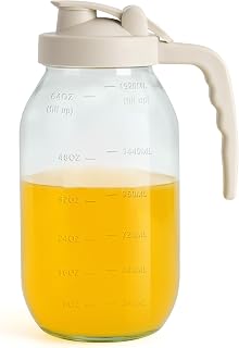 YORY 64oz Glass Pitcher with Airtight Filter Lid - 2 Quart Leakproof Jug for Iced Tea, Juice, Cold Brew, Lemonade