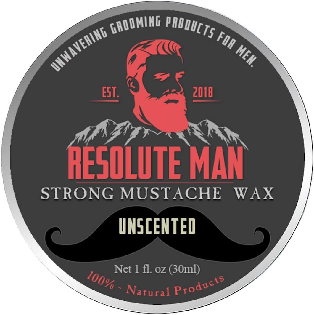 Mustache Wax - Resolute Man - Unscented Strong Hold - 100% Natural and Organic Ingredients - 1oz Tin