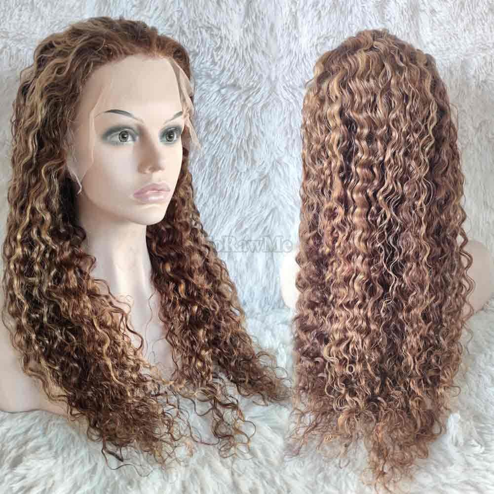 Virgin Brazilian Water Wave Human Hair Front Lace Wigs For Black Women 180% Density 4/27 Highlight Remy Real Hair Pre Plucked Lace Wigs Productions 13X4 Deep Space Lace 18 Inch