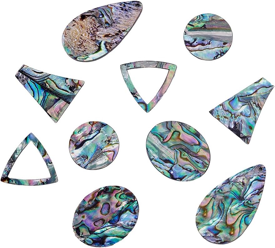 AHANDMAKER 10Pcs Abalone Shell Cabochon, 5 Styles Natural Paua Shell Cabochons Seashell Charms Loose Gemstone for Summer Bracelet Necklace Earring Jewelry Making DIY Craft