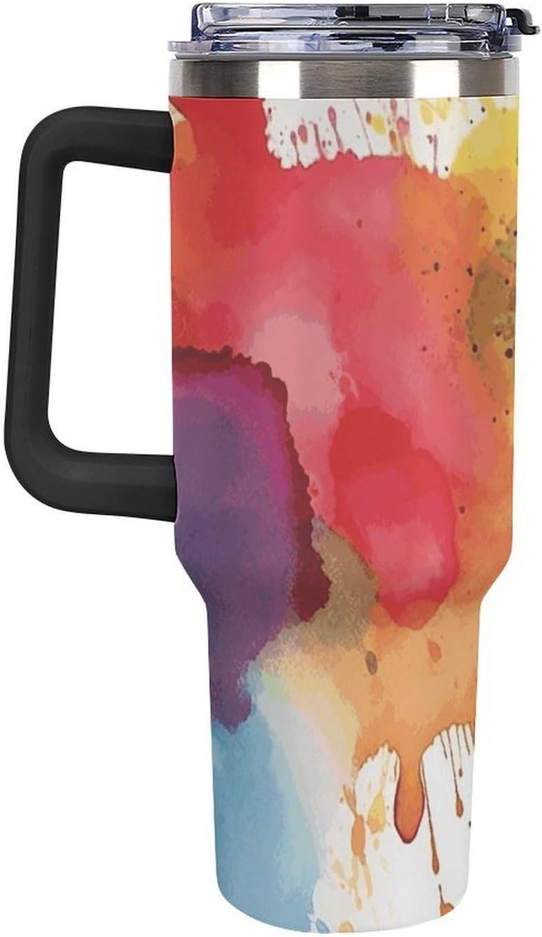 40 Oz Tumbler with Straw And Lid Stains of Watercolor Paint Splatters Insulated Travel Coffee Mug Stainless Steel Water Bottle Vacuum Insulated Tumblers for Sport Work Car Travel Weekends