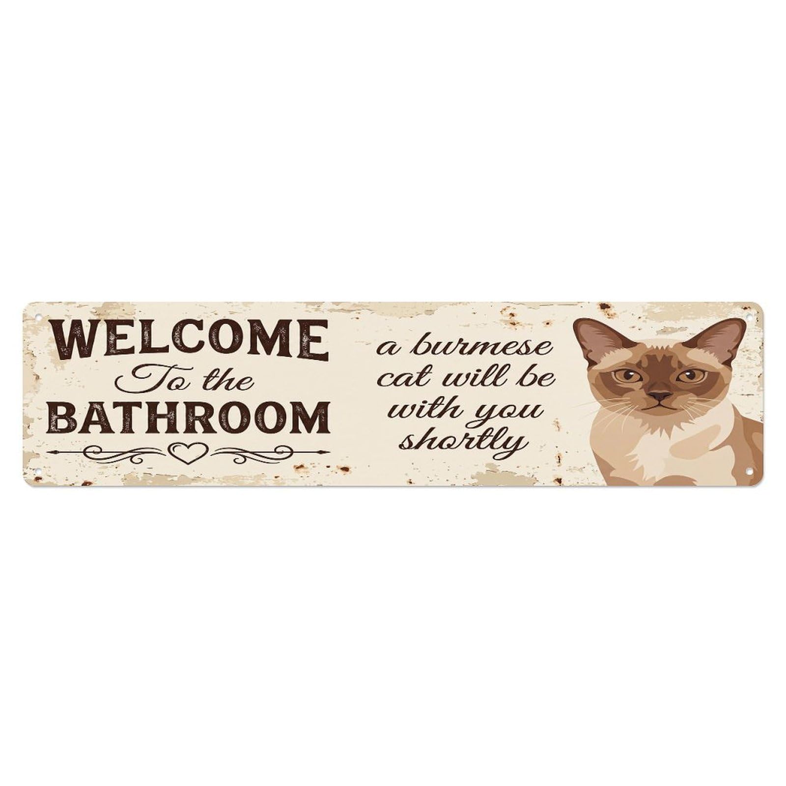 Vintage WELCOME To The BATHROOM Burmese Cat Metal Tin Sign