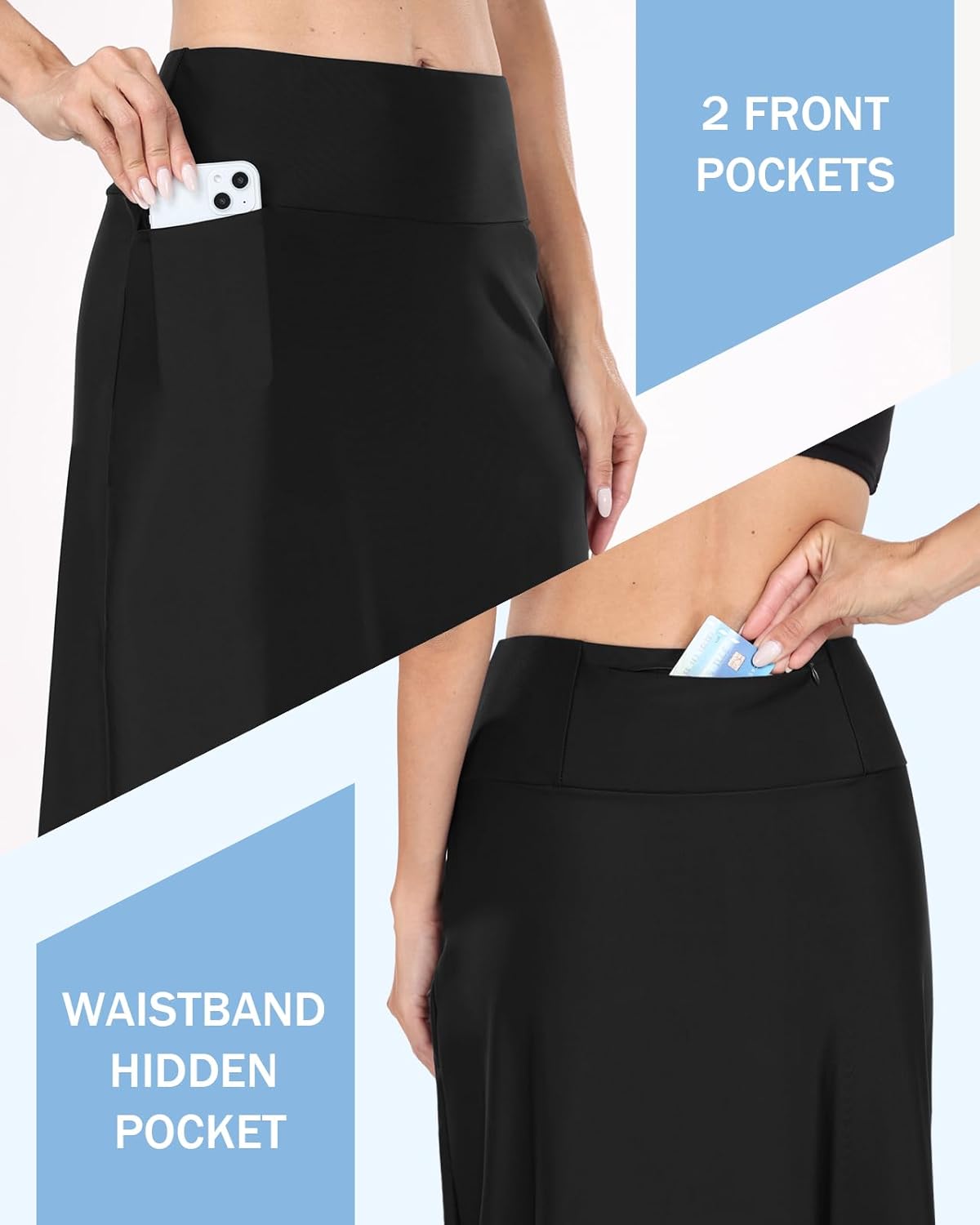 WOWENY Women's Midi Length Long Swim Skirts with Legging Modest High Waisted Tankini Skirt Bottom with Zipper Pockets - Image 2