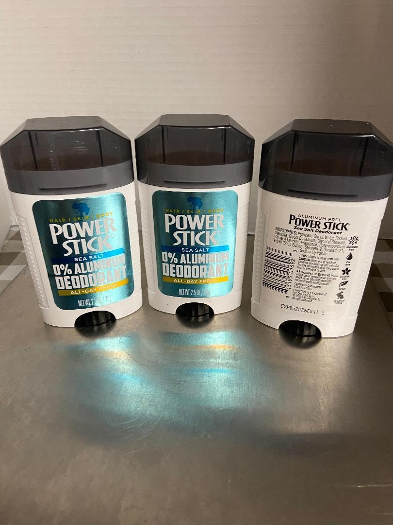 Power Stick O% aluminun Deodorant (3 EA 2.50 oz Sea Salt)