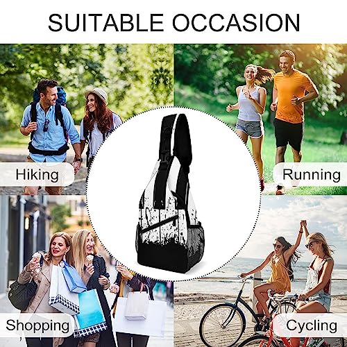 Grunge Piano Keys Music Sling Bag Sac à bandoulière pour femme et homme léger et réglable avec sangle d'extension pour instrument avec porte-bouteille d'eau, sac à dos décontracté pour randonnée et – vue 6
