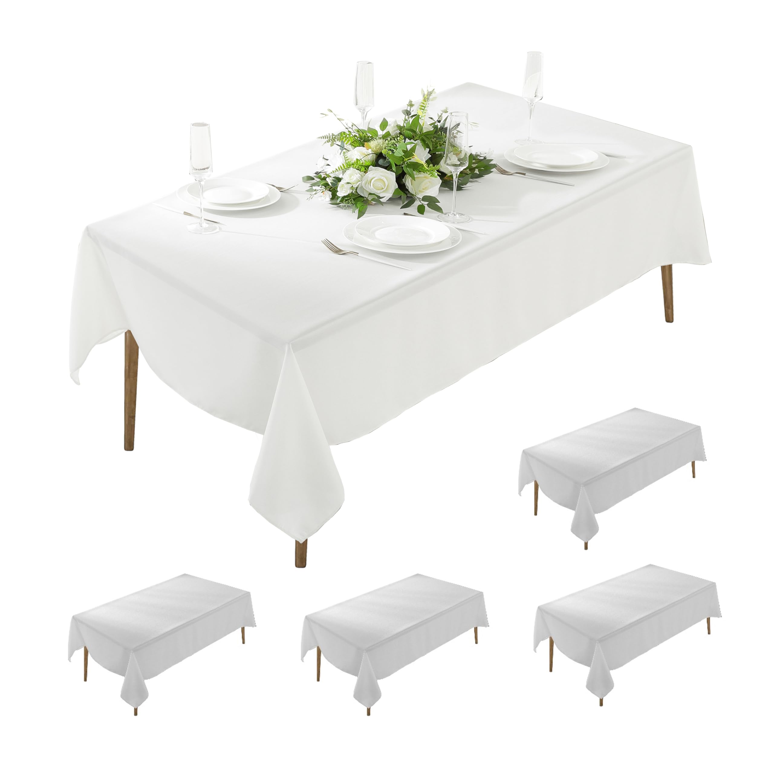 Craft And Party 5 Pack Rectangle Tablecloth, 60 x 102 Inch White Tablecloth, 6ft Rectangle Table Cloth, Polyester Fabric Washable Tablecloth for Home, Party, Wedding or Restaurant Use.