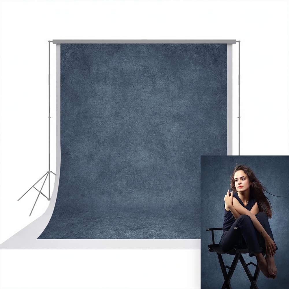 UrcTepics 8×10 ft Denim Blue Fabric Photo Backdrops, Classic Abstract Texture Backdrop for Headshots and Portraits, Vintage Photography Background for Studio and Events