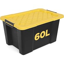 NOVECRAFTO 60L Medium Storage Box with Lid   Heavy-Duty Storage Box with Carry Handles, Durable Plastic, Clip Locks, Stackable   Garage, Shed & Outdoor Use Black