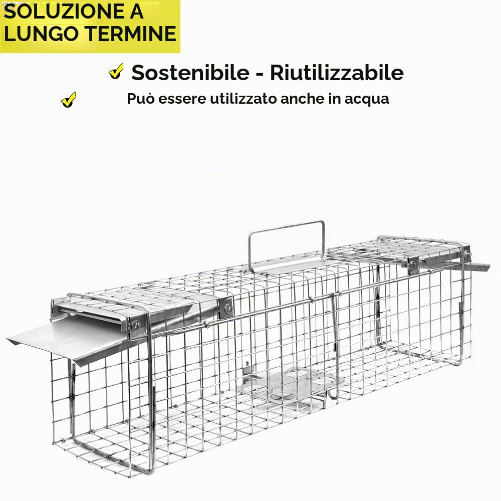 Petigi Gabbia Trappola per Animali Talpa Ratto Mouse Topo Nutria 65 x 17 x 20 cm