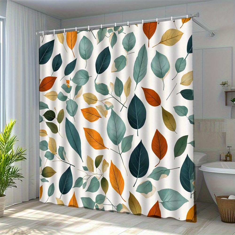 Rideau de douche automne vintage à feuillage vibrant chic pour salle de bain rétro