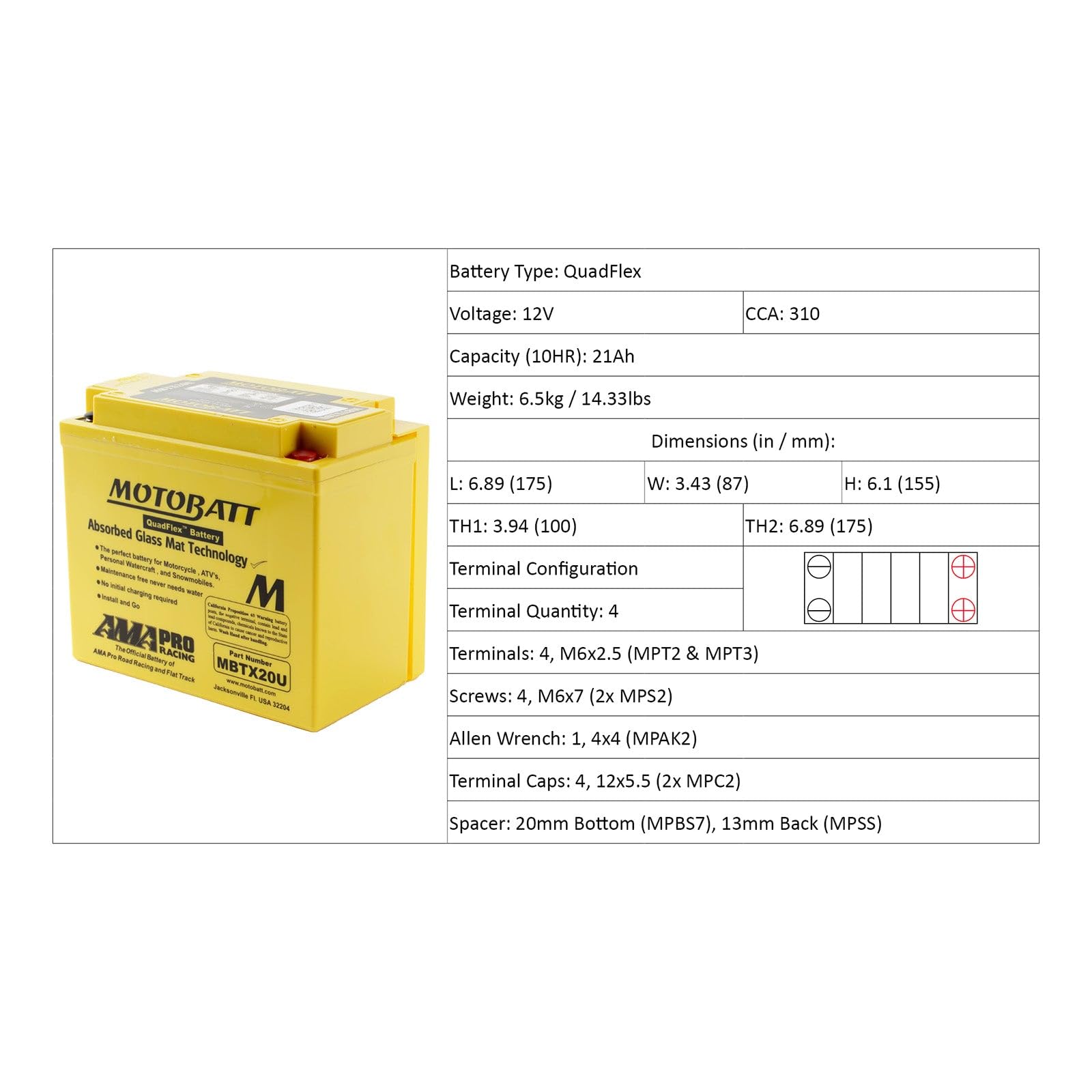 Bateria Motobatt Mbtx20u 12v 21ah Cca320ah Ce U