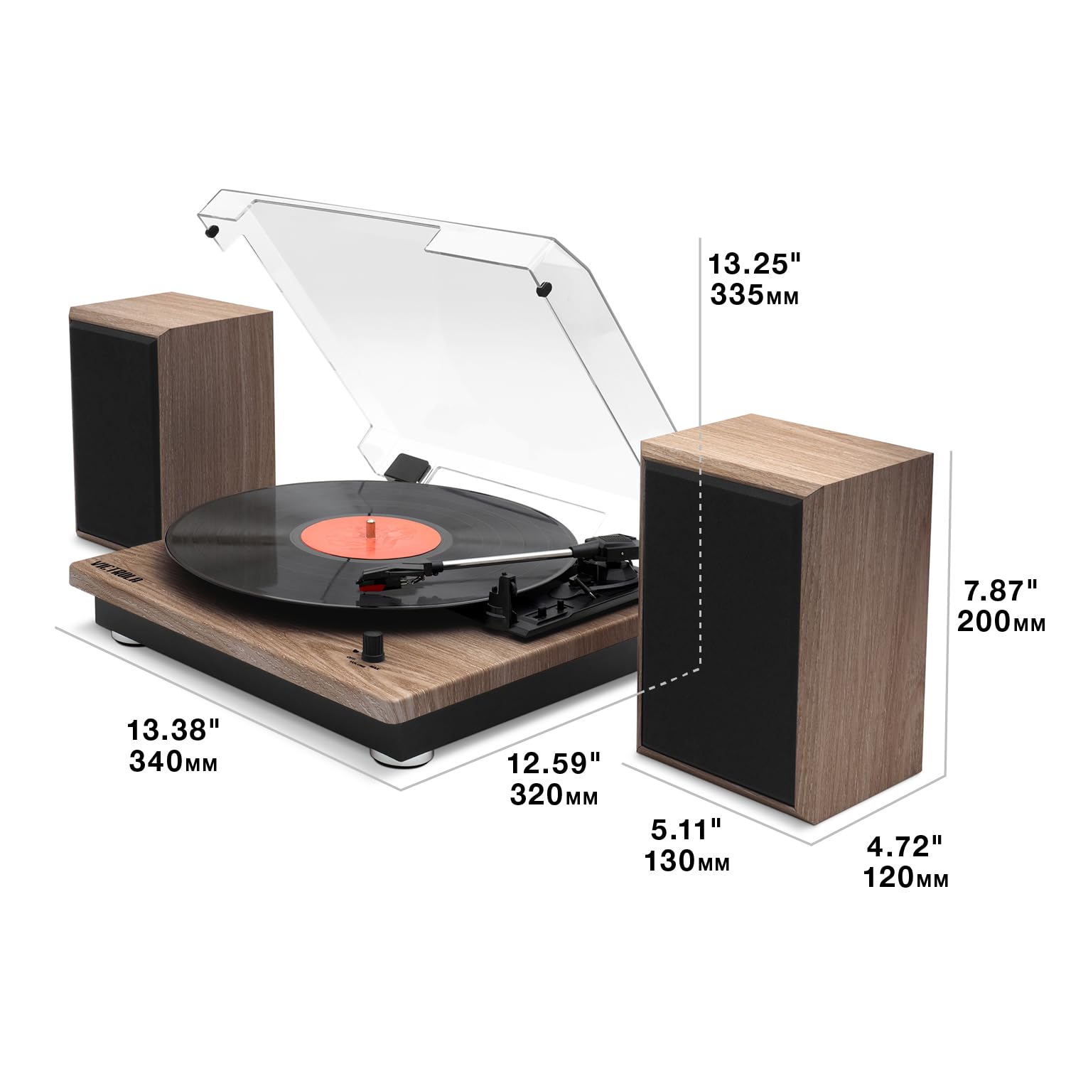 Victrola Montauk Vinyl-Plattenspieler Mit 3 Geschwindigkeiten, Bluetooth-Stereolautsprechern, Riemenantrieb, RCA-Ausgang, 3,5-mm-Kopfhöreranschluss & Staubschutzhaube (Farmhouse-Walnuss-Finish)
