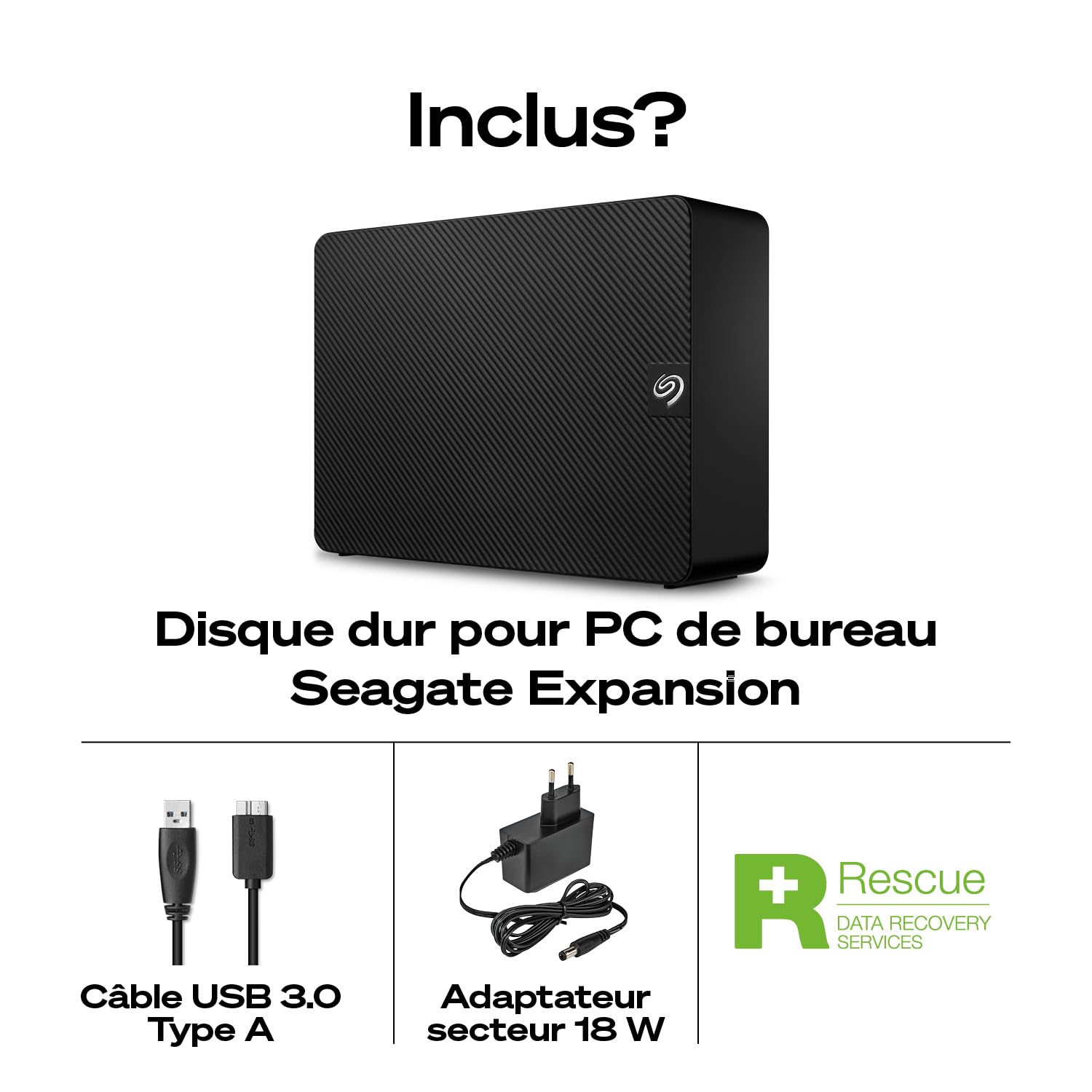 Seagate Expansion Desktop 12To, Disque Dur Externe HDD, 3.5 pouces, USB 3.0, PC & Notebook, Services Rescue (STKP12000400)