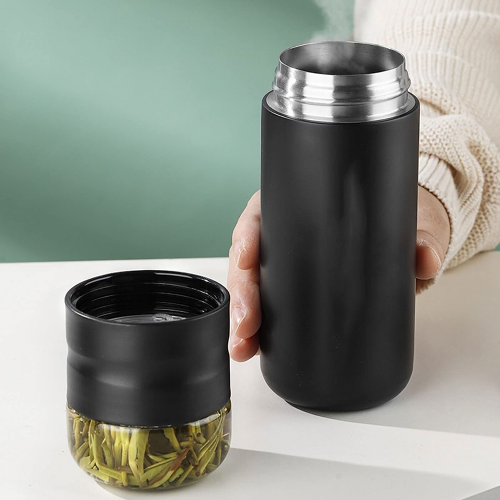 Thermos-Kaffee-Reisebecher, Isolierbecher mit Filter, Edelstahl-Teeflaschenbecher mit Glassieb, trennt Tee und Wasser, 300-ml-Thermos-Isolierflasche, Einweihungsparty