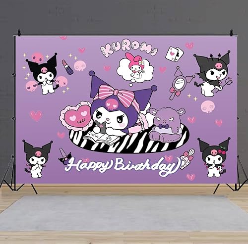 Miniatura 3 de Decoraciones de cumpleaños de fondo kawaii, pancarta de feliz cumpleaños Kawaii para niños, suministros de fiesta de cumpleaños (5 x 3 pies)