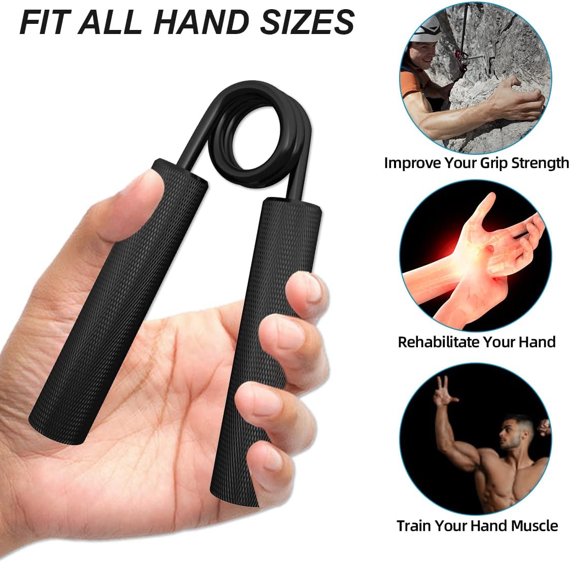 Grip Strength Trainer 4 Pack (100,150,200,250lbs), Metal Hand Grip Strengthener, No Slip Heavy-Duty Forearm Strengthener Hand Gripper for Strength Training and Hand Rehabilitation