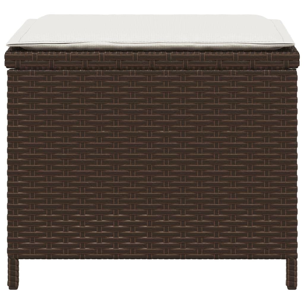 Taboret ogrodowy z poduszkami, 4 sztuki, brązowy, 40 x 40 x 35 cm, polirattan, odporny na warunki atmosferyczne, stal malowana proszkowo, taboret do siedzenia na balkon, taras, do wypoczynku
