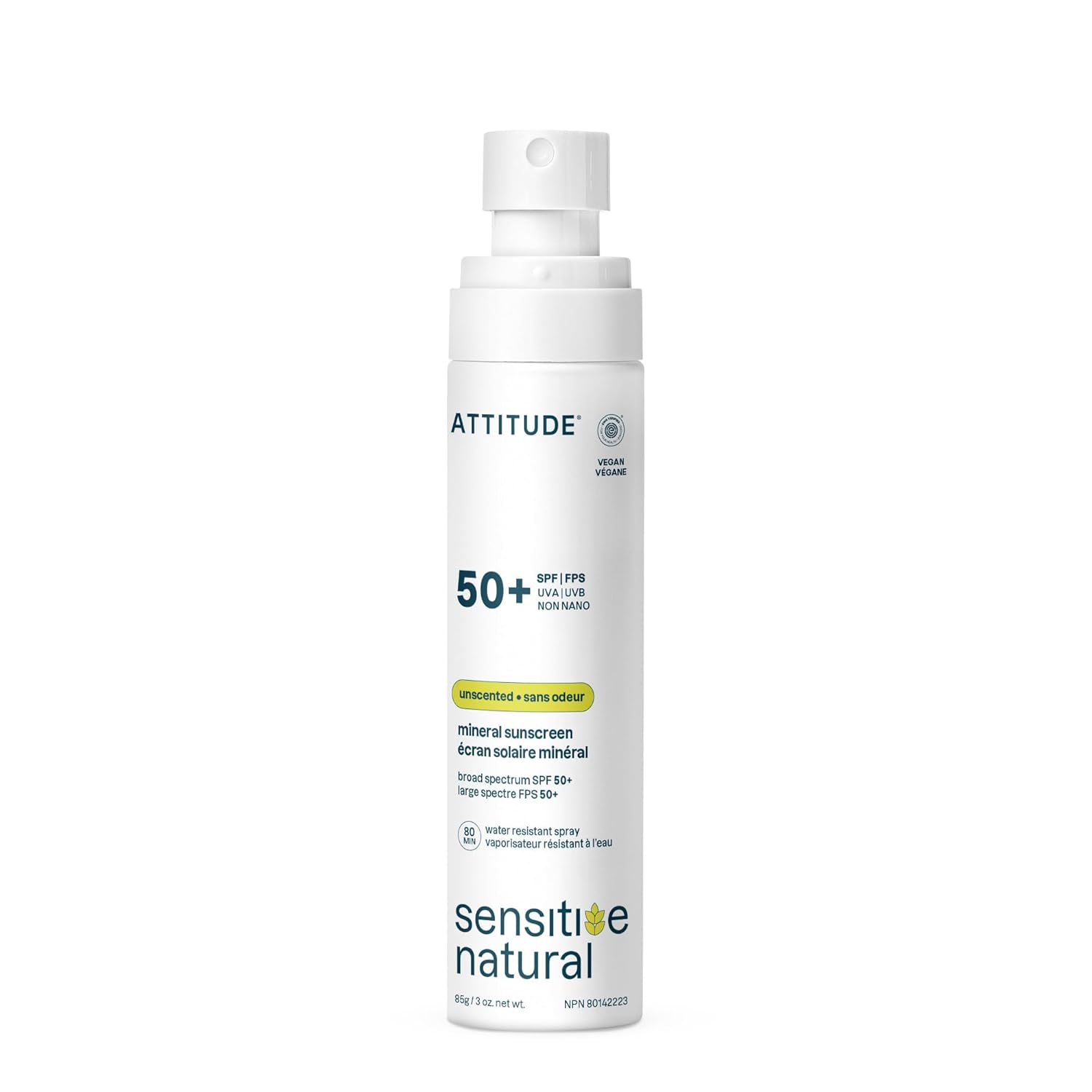 ATTITUDE Sensitive Skin Mineral Sunscreen Lightweight Lotion SPF 50, Broad Spectrum Zinc Oxide, EWG Verified, Non-Nano