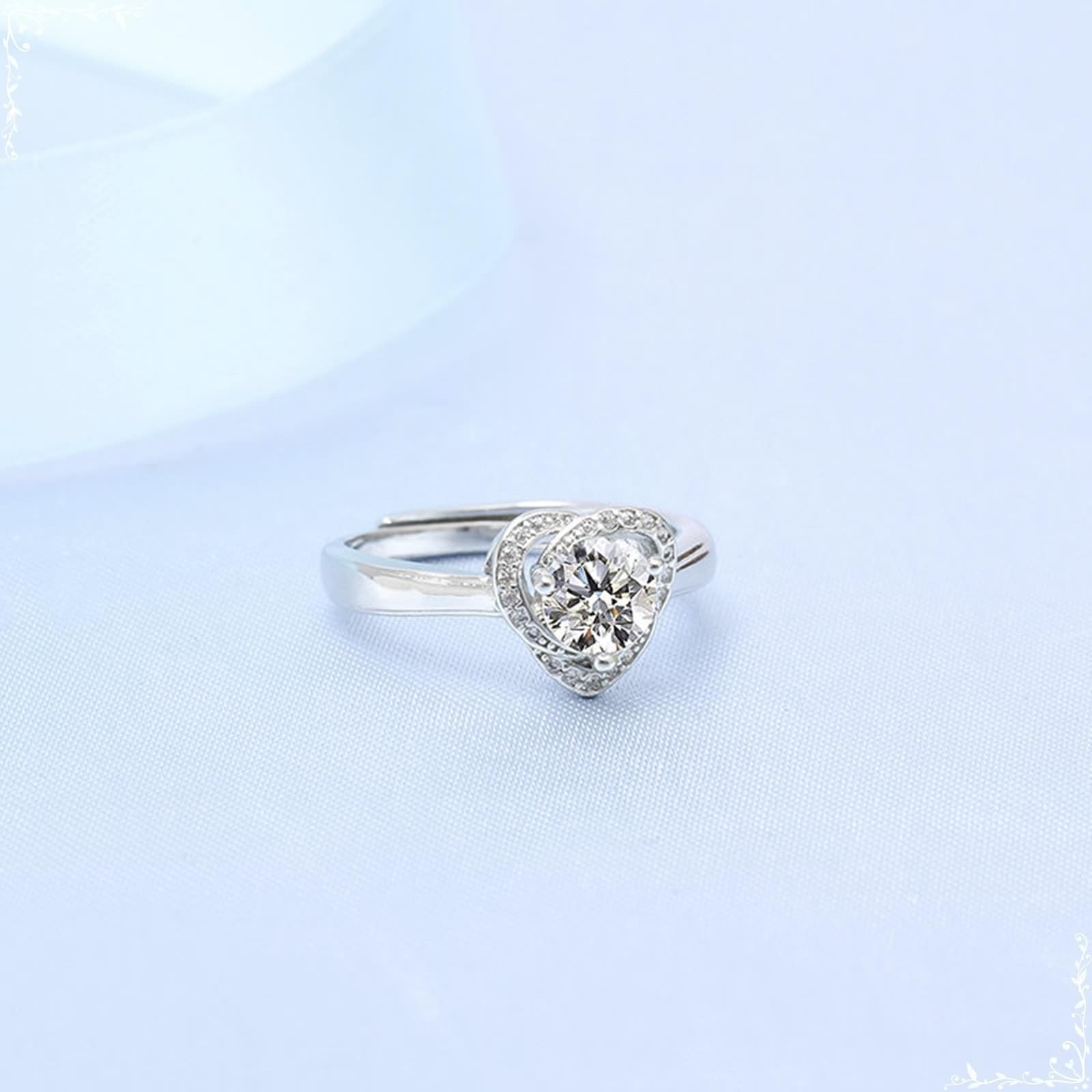 9 Karat Weißgold Ringe Moissanit Weiß, Ring Damen Herz