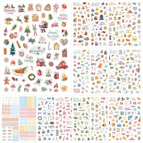BESARME Seasonal Planner Stickers, 1000+ Monthly Daily Holiday Sticker Planner Sticker for Women Scrapbook Stickers for Calendar, Journaling