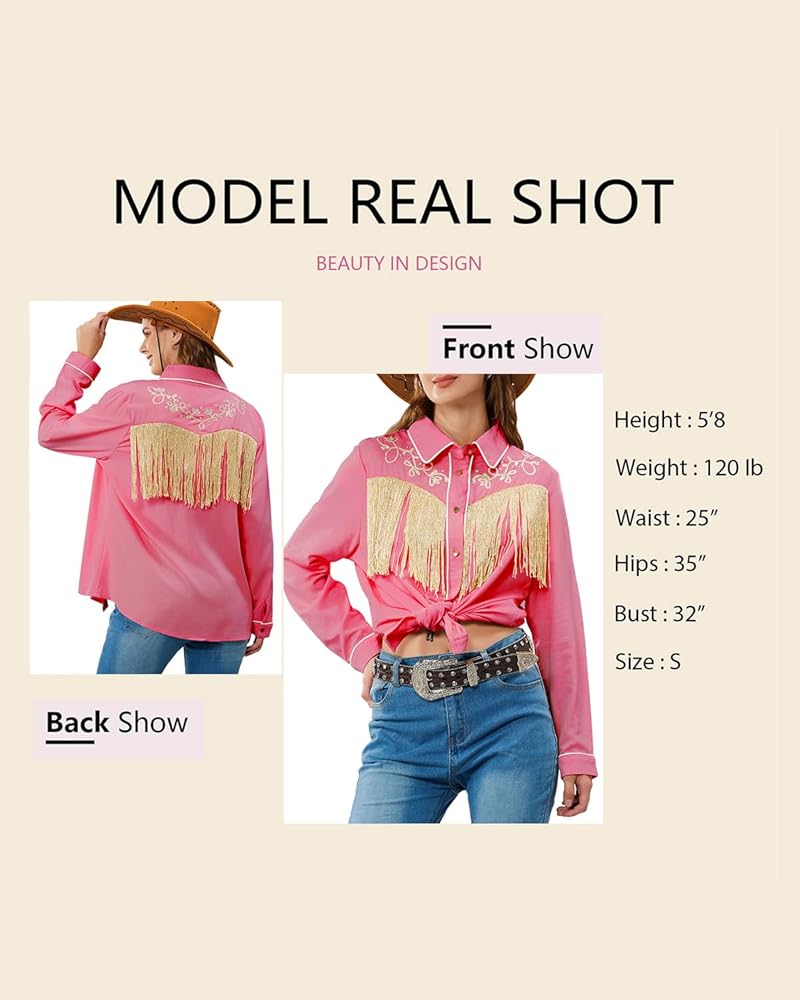 JOHN MOON Women's Fringe Western Button Down Shirts with