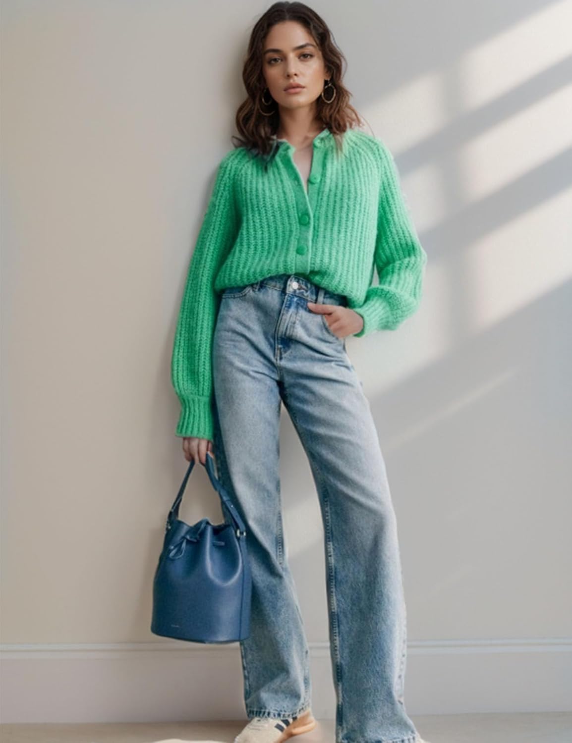 Flygo Women's Cardigan Sweater 2024 Fall Winter Chunky Long Sleeve Button Open Front Knit Solid Loose Cardigans Sweaters - Image 5