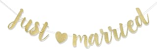 Just Married Banners - Just Married Signs, Gold Wedding Party Signs, Wedding Signs, Bachelorette/Bridal Showers, Engagement Party Decor Supplies