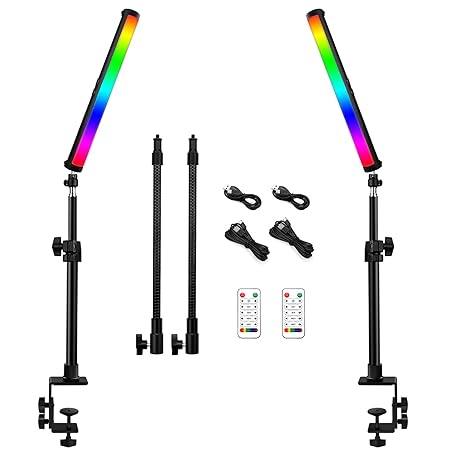 RGB Led Video Light Stick Wand with Stand, QEUOOIY 360 Full Color 2500-9500K Portable Studio Photography Lighting, 5000mAh Rechargeable Battery &Magnet &15-25