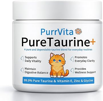 PurrVita Taurine for Cats, Taurine Powder Supplement with Vitamin E & Zinc Glycine for Feline Energy & Wellness Unflavored