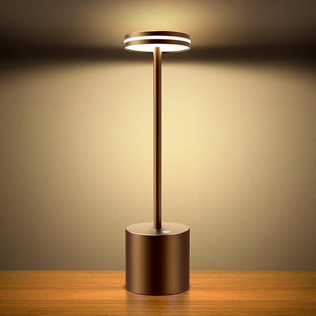 Hapfish Rechargeable Cordless LED Table Lamp, 5000mAh Battery Operated Table Lamps, 3 Color Modes, Dimmable, USB Desk Light for Home, Dining, Indoor, Outdoor, Living Room  Brown