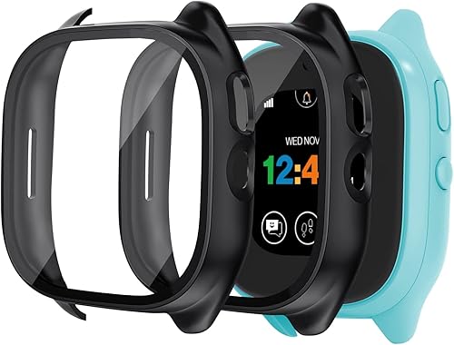 Paquete de 2 fundas compatibles con Verizon Gizmo Watch 3, protector de pantalla de policarbonato duro de policarbonato integrado, protector de