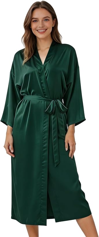 LONG Satin Kimono Robe for women Bride and Bridesmaid Dressing robe for Wedding Party 6040