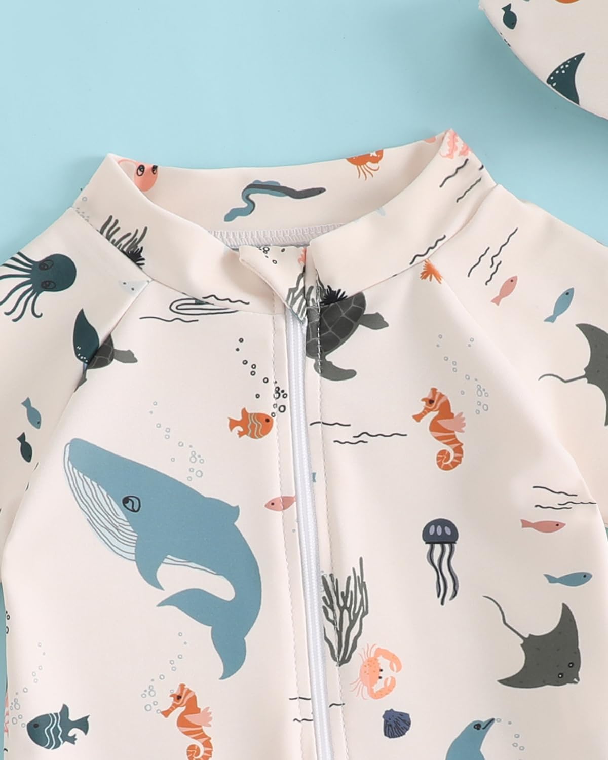 FishingDino Baby Swimsuit Boy Rash Guard Set 3M-3T, UPF 50+ Toddler Bathing Suit with Hat, Infant One Piece Swimwear