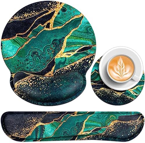 Acezeek 3-IN-1 Mouse Mat Set,Mouse Pad Wrist Support,Keyboard Wrist Rest,Keyboard Mat with Anti-Skid,Ergonomic Mousepad Pain Relief,Memory Foam Keyboard Wrist Support for Games office Home