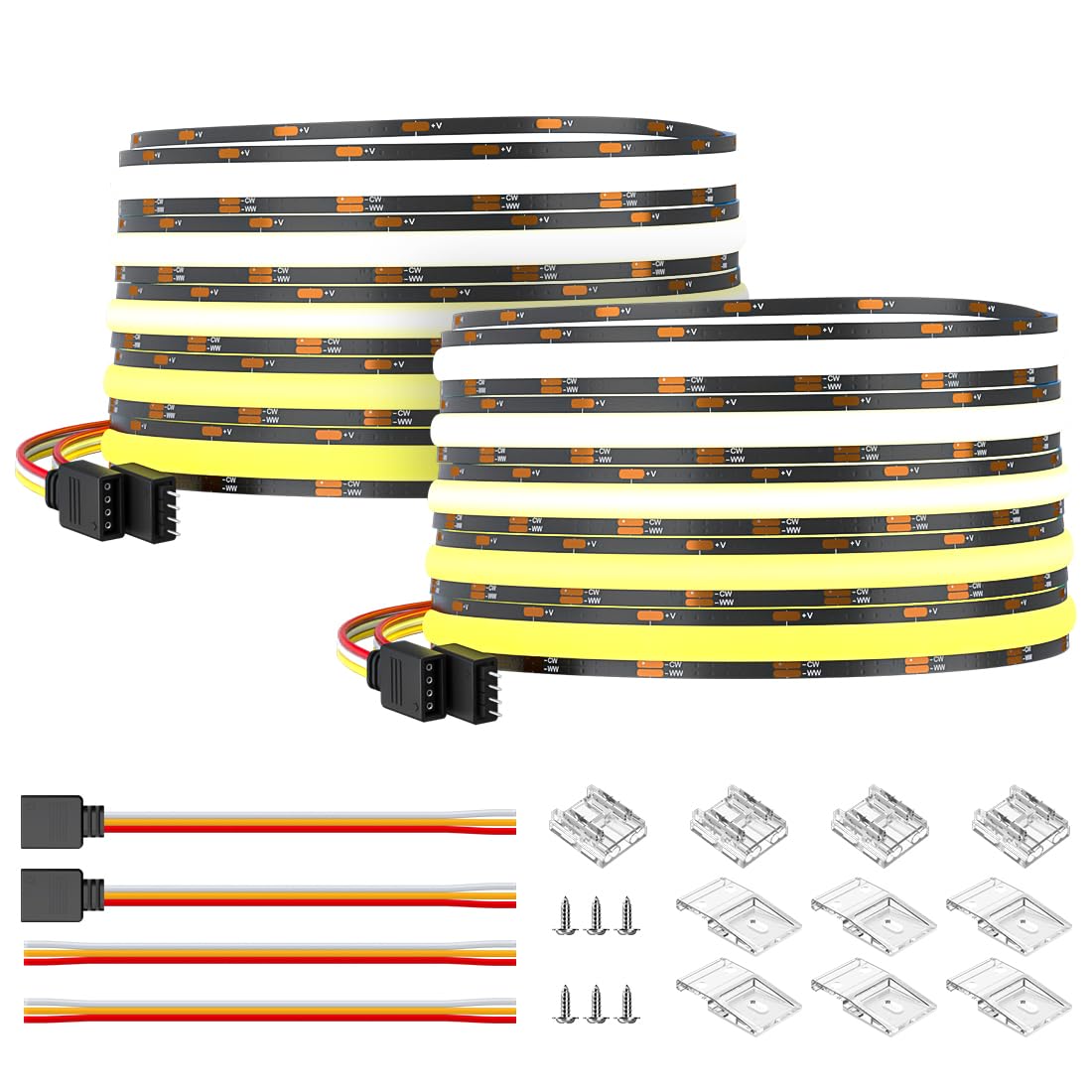 BTF-LIGHTING FCOB COB CCT LED-Streifen 3000K-6000K CCT Drehbar DC24V 2x5M 640LEDs/m 10mm Schwarz PCB Flexibles Hoher Dichte LED-Band IP30 Nicht Wasserdicht für Innenraum Dekoration(nur Streifen)
