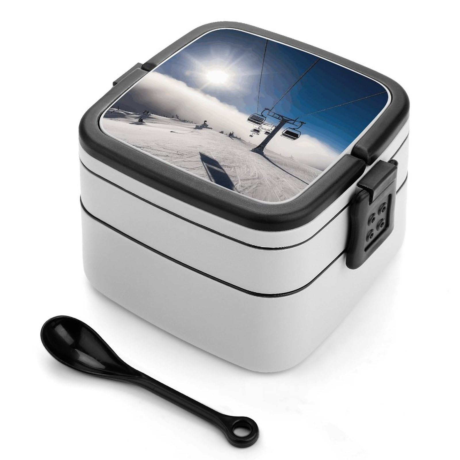 FekiLoot Ski Lift at Sunshine Bento Box Adult Lunch Box Sealed Bento Lunch Boxes with Spoon Sturdy Double Layer Bento Boxes Snap-on Design Leak Proof Lunch Containers Ideal for Work