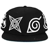 Naruto Anime Cartoon Crown & Omni Village Symbol Logos Black Hat for Men