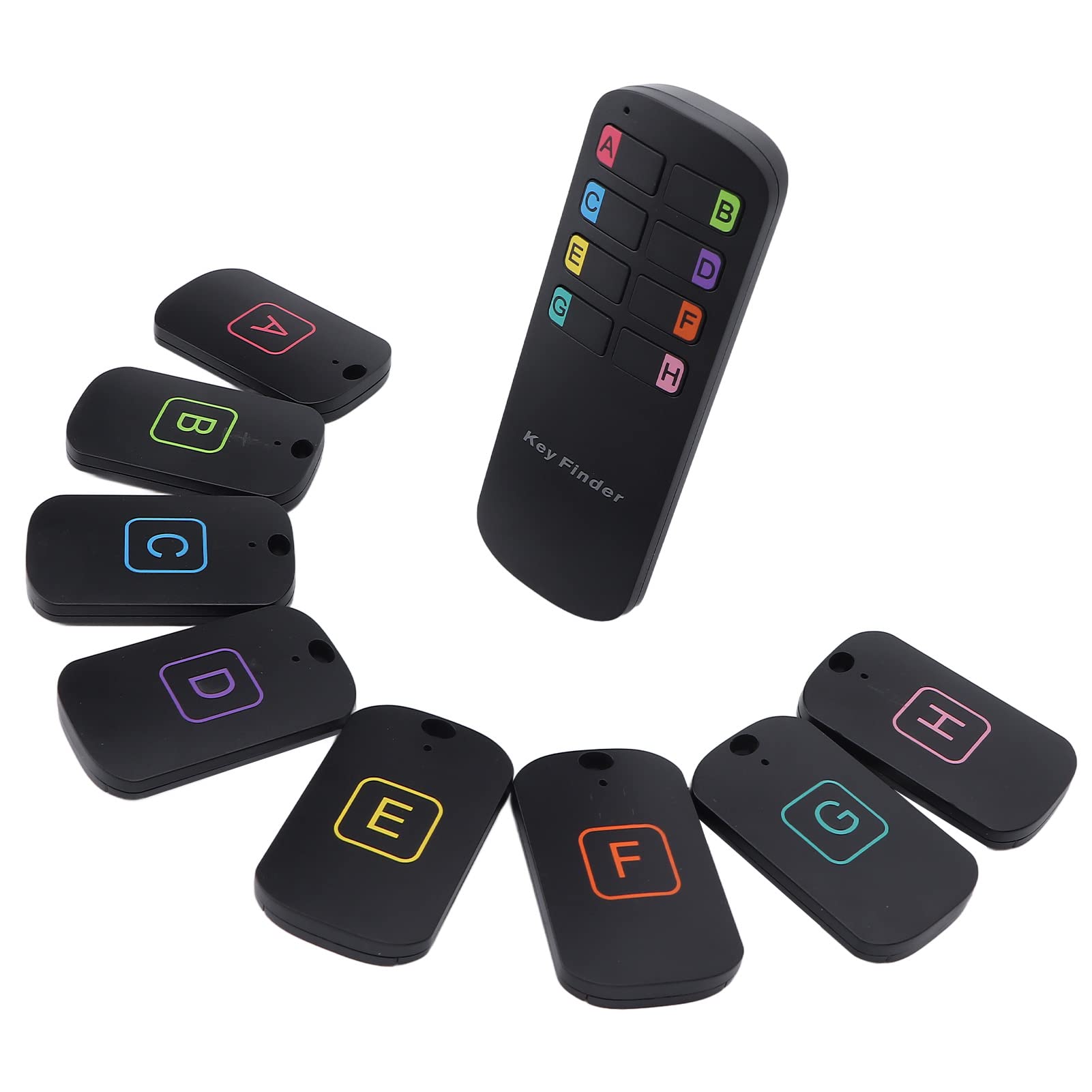 PUSOKEI Wireless Key Finder, 75‑85dB RF Item Locator with 114.8ft Working Range, Wireless Wallet Tracker with 1 Transmitter and 8 Receivers for Finding Key, Remote, Pet and Wallet