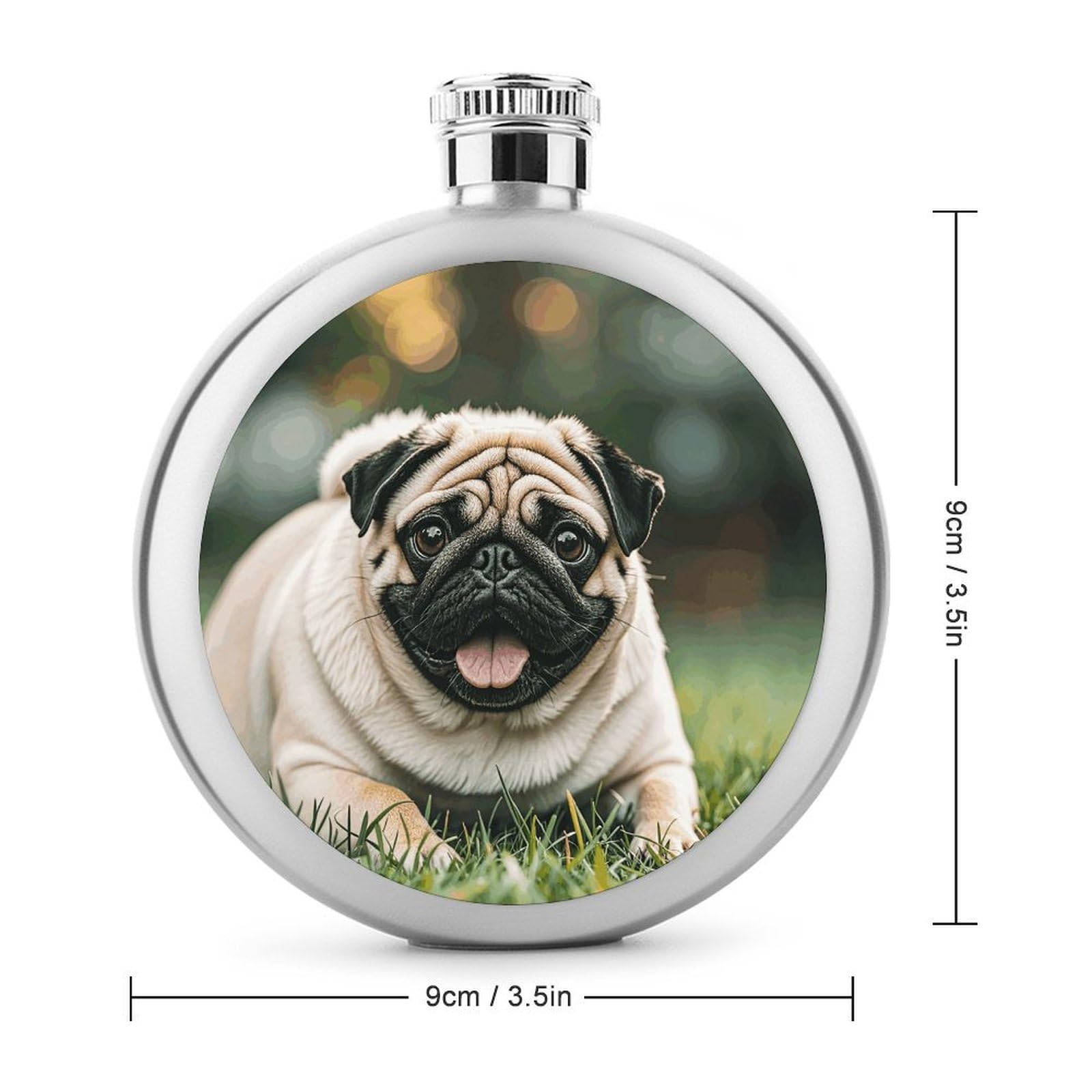 Stainless Steel Wine Bottle Liquor Container Pug Dogs Print Leak Proof Hip Flask Durable for Camping Hiking Travel Festivals