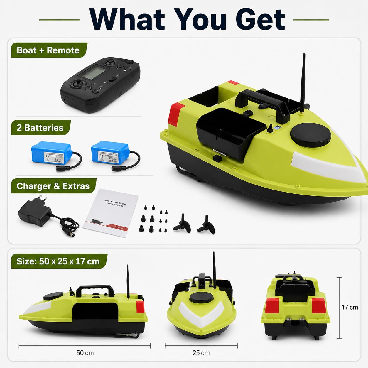Barca da pesca con GPS, barca da esca radiocomandata, 600 m, portata 1,5 kg, 99 punti di posizione, doppio motore, luce notturna a LED, batteria 2 x 5200 mAh, barca da pesca impermeabile per