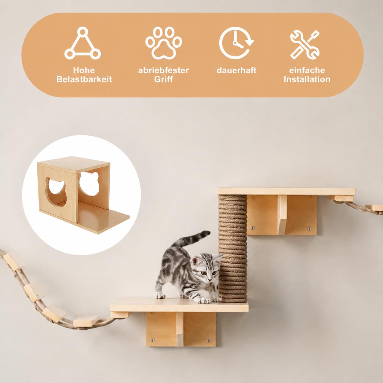 Kletterwand Katzen Set aus Kiefernholz Katzenwandmöbel Wandregale