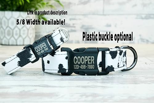 Miniatura 2 de Collar de perro estilo vaca con hebilla de metal, hecho a mano, collar personalizado grabado personalizado, 1 pulgada de ancho, collares de diseño