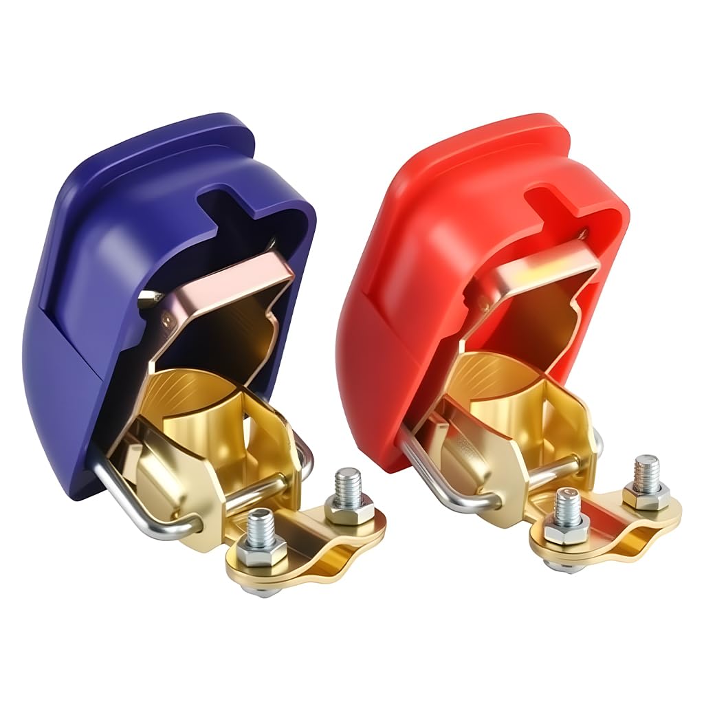 STHIRA® 2Pcs Battery Terminal Connectors, Battery Terminal Clamps with Protective Insulating Caps, Reverse Installation Prevention, Universal Quick Release Safe Battery Terminals